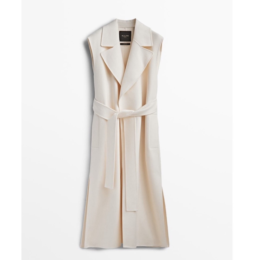 NWT Massimo Dutti Longline Wool Waistcoat with Belt